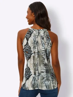 Blusen|heine Druckbluse mit Knopfverschluss hinten, bedruckt sand-hellblau-bedruckt