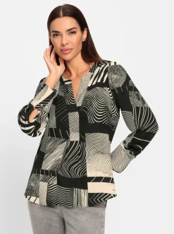 Blusen|heine Druckbluse mit Langarm schwarz-ecru-bedruckt