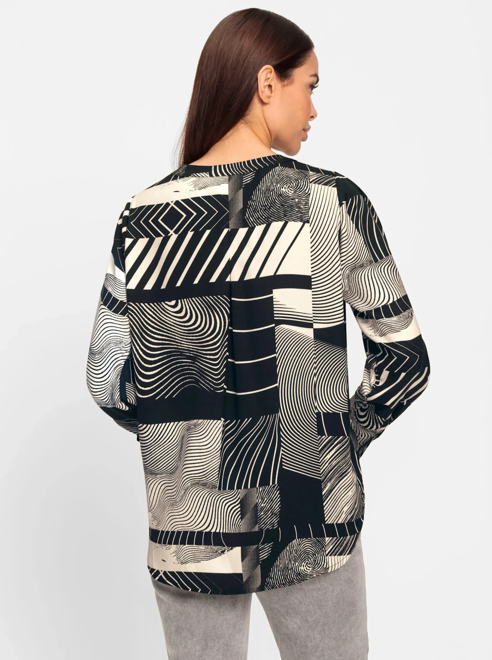 Blusen|heine Druckbluse mit Langarm schwarz-ecru-bedruckt