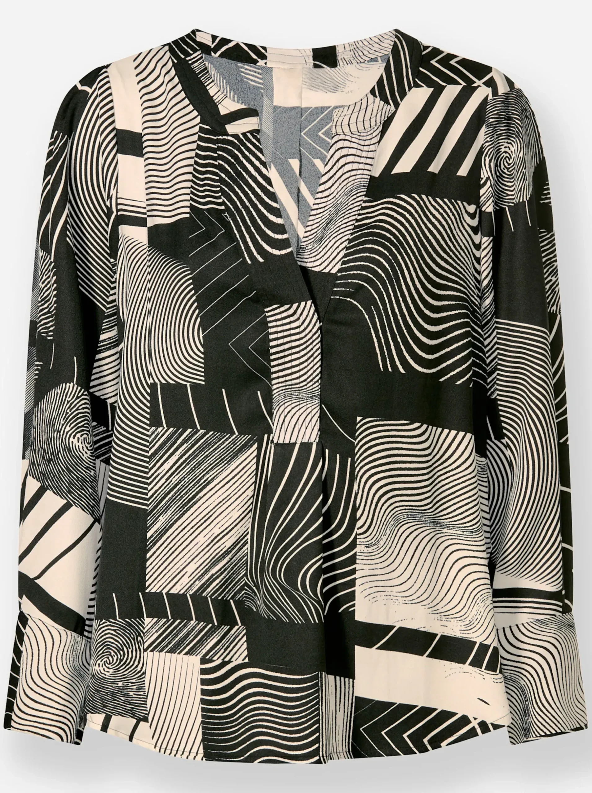 Blusen|heine Druckbluse mit Langarm schwarz-ecru-bedruckt
