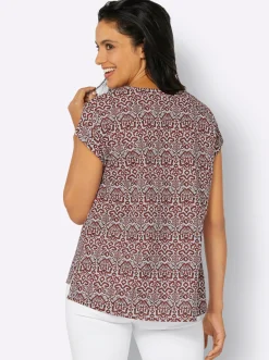 Blusen| Druckbluse mit Leinen-Anteil rotbraun-ecru-bedruckt