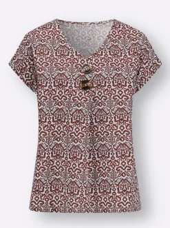 Blusen| Druckbluse mit Leinen-Anteil rotbraun-ecru-bedruckt