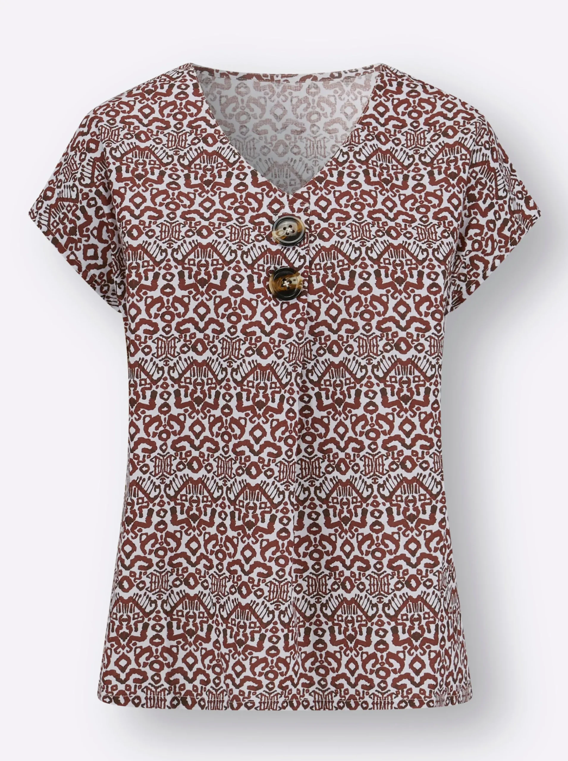 Blusen| Druckbluse mit Leinen-Anteil rotbraun-ecru-bedruckt