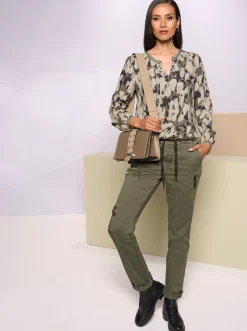 Blusen|heine Druckbluse mit Nieten khaki-champagner-bedruckt