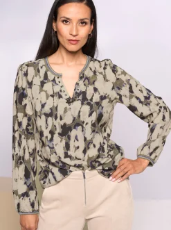 Blusen|heine Druckbluse mit Nieten khaki-champagner-bedruckt