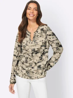 Blusen|heine Druckbluse mit Nieten khaki-champagner-bedruckt