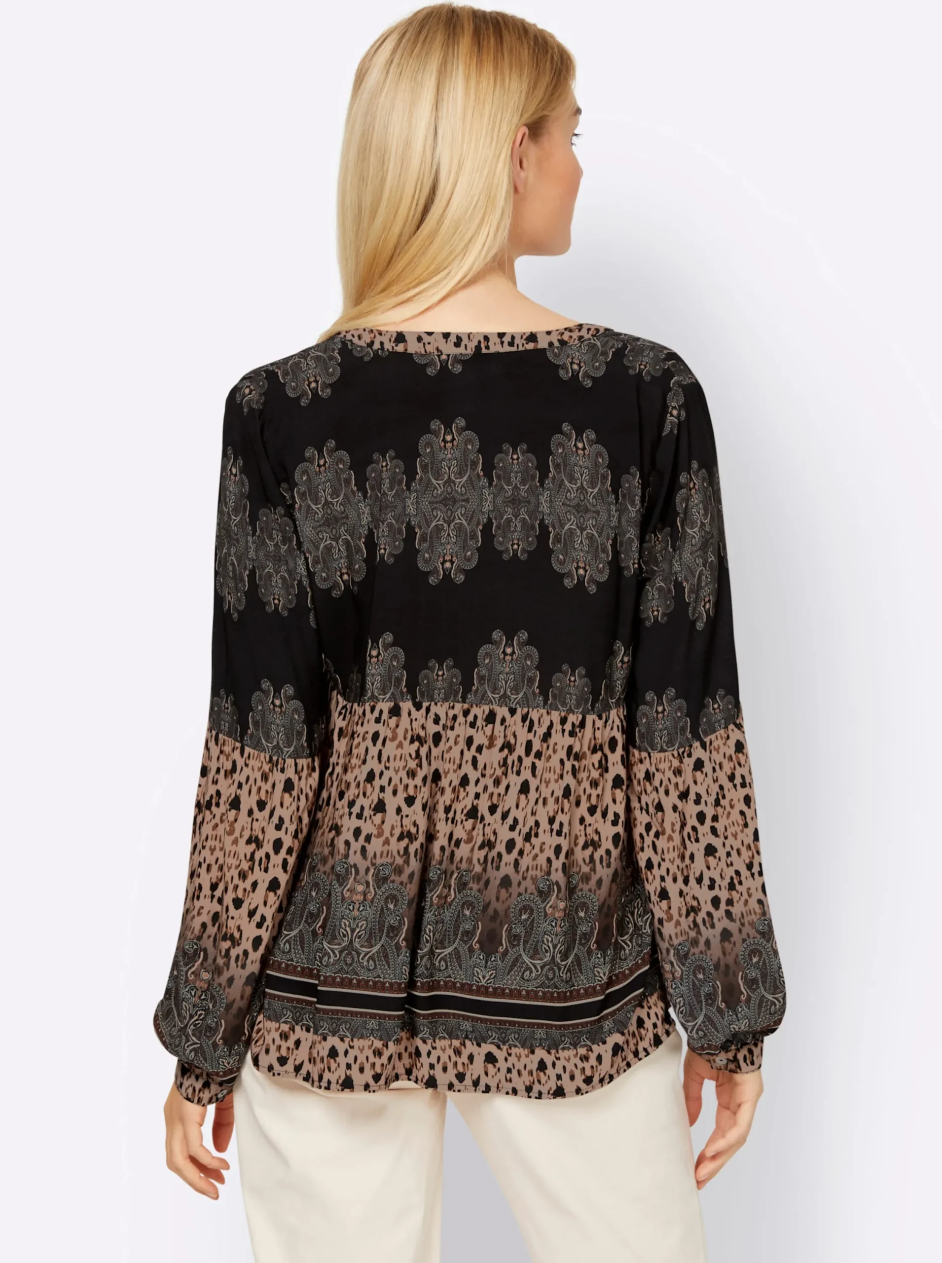Blusen|heine Druckbluse mit Paisley-Details schwarz-camel-bedruckt