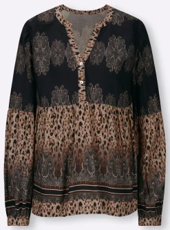 Blusen|heine Druckbluse mit Paisley-Details schwarz-camel-bedruckt