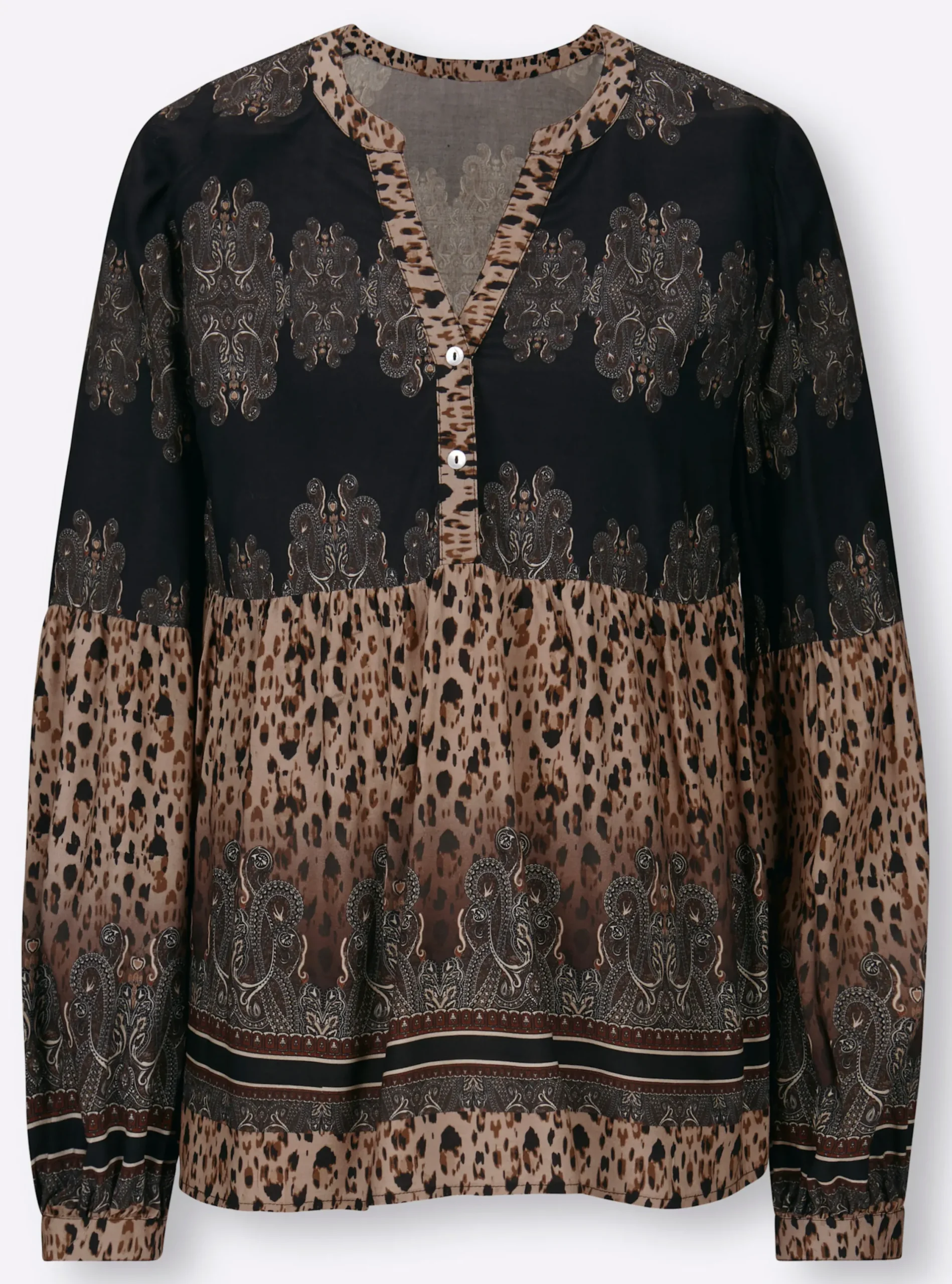 Blusen|heine Druckbluse mit Paisley-Details schwarz-camel-bedruckt