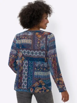 Blusen|heine Druckbluse mit Top marine-ocker-bedruckt