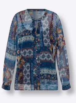 Blusen|heine Druckbluse mit Top marine-ocker-bedruckt