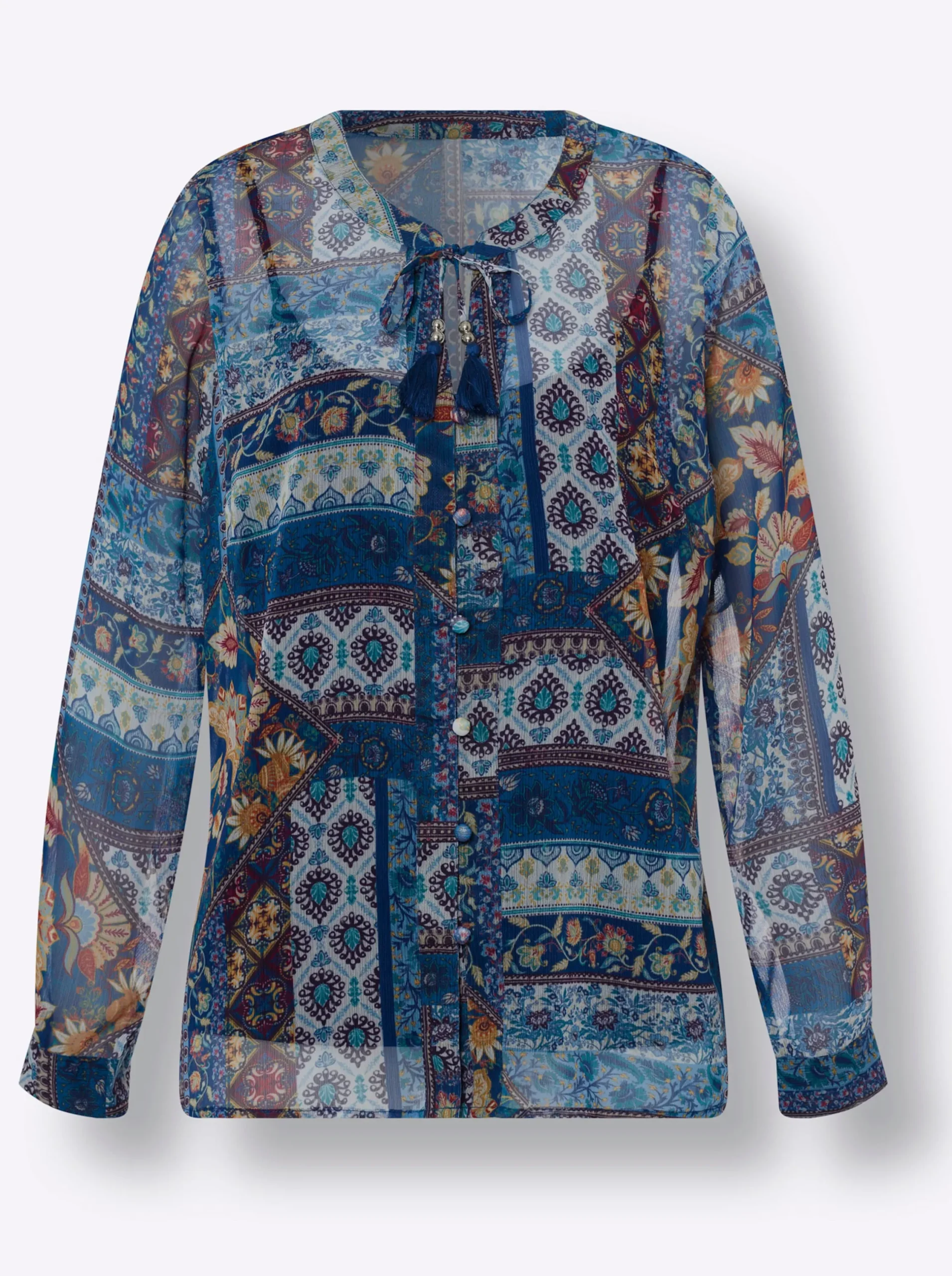 Blusen|heine Druckbluse mit Top marine-ocker-bedruckt