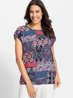 Blusen| Druckbluse mit U-Boot-Ausschnitt marine-erdbeere-bedruckt