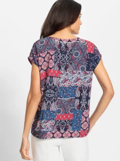 Blusen| Druckbluse mit U-Boot-Ausschnitt marine-erdbeere-bedruckt