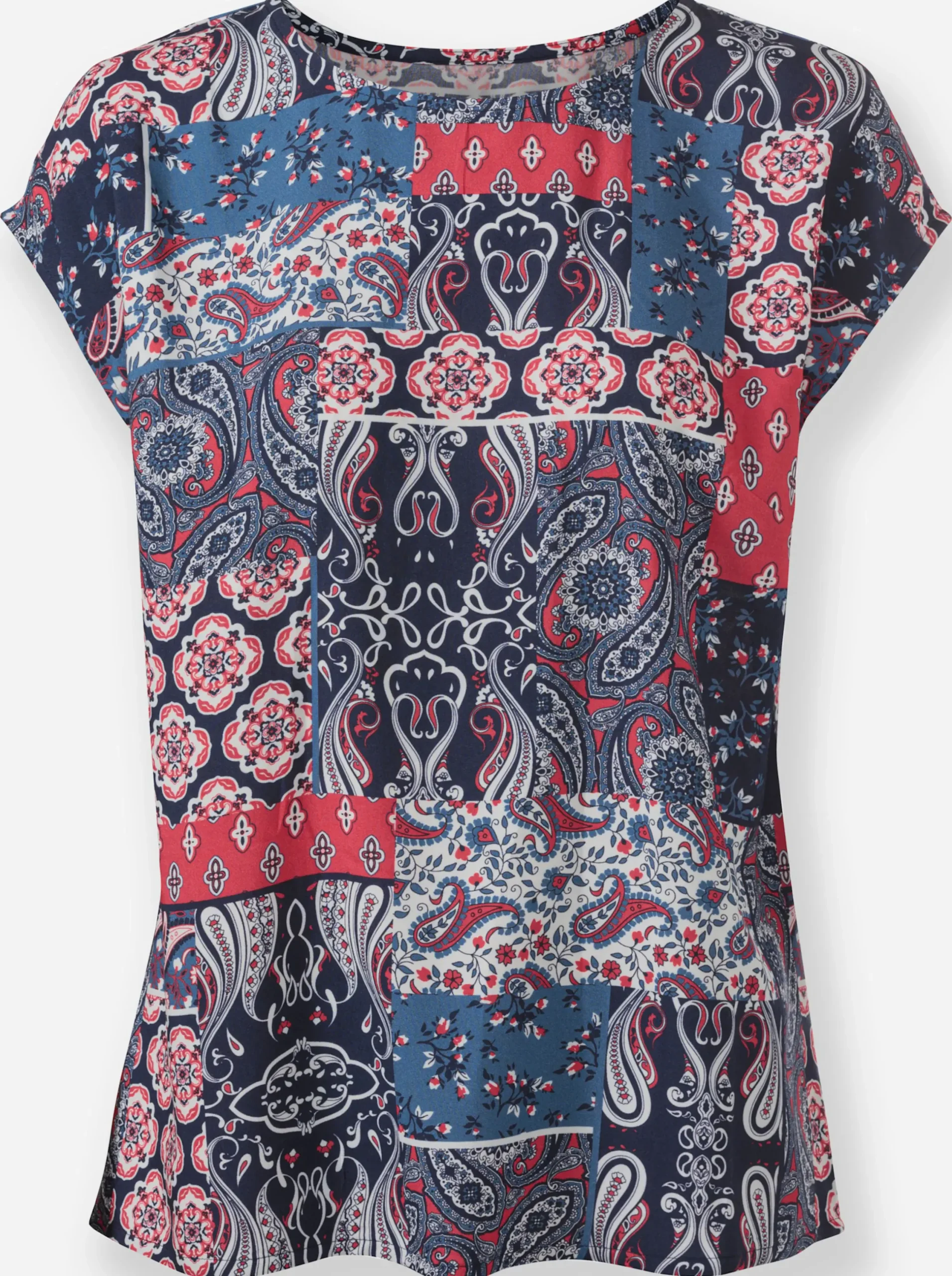 Blusen| Druckbluse mit U-Boot-Ausschnitt marine-erdbeere-bedruckt