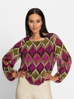 Blusen|heine Druckbluse mit Viskose-Jersey-Futter malve-schilf-bedruckt