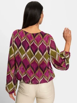 Blusen|heine Druckbluse mit Viskose-Jersey-Futter malve-schilf-bedruckt