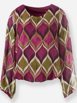 Blusen|heine Druckbluse mit Viskose-Jersey-Futter malve-schilf-bedruckt