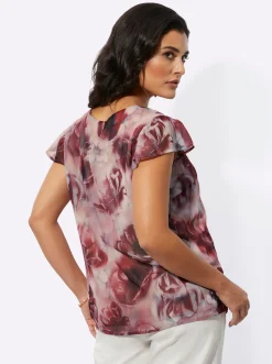 Blusen| Druckbluse mit Volant puder-dunkelrot-bedruckt