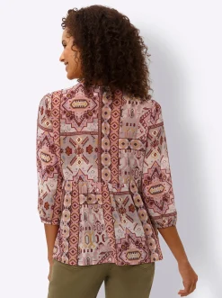 Blusen|heine Druckbluse mit Zierperlen rosenquarz-ocker-bedruckt