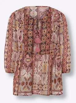 Blusen|heine Druckbluse mit Zierperlen rosenquarz-ocker-bedruckt