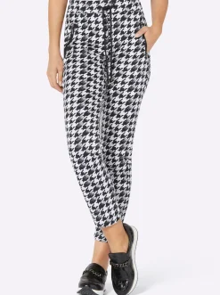 Hosen| Druckhose schwarz-ecru-bedruckt