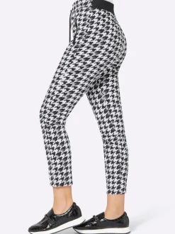 Hosen| Druckhose schwarz-ecru-bedruckt