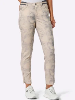Jeans| Druckhose in Batik-Optik elfenbein-steingrau-bedruckt