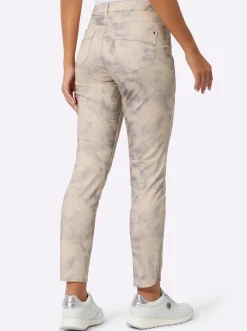Jeans| Druckhose in Batik-Optik elfenbein-steingrau-bedruckt