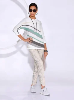 Jeans| Druckhose in Batik-Optik elfenbein-steingrau-bedruckt