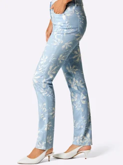 Hosen|CREATION L PREMIUM Druckhose mit 55% Lyocell hellblau-ecru-bedruckt