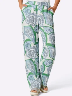 Hosen|CREATION L PREMIUM Druckhose mit Digitalprint weiß-hellblau-bedruckt