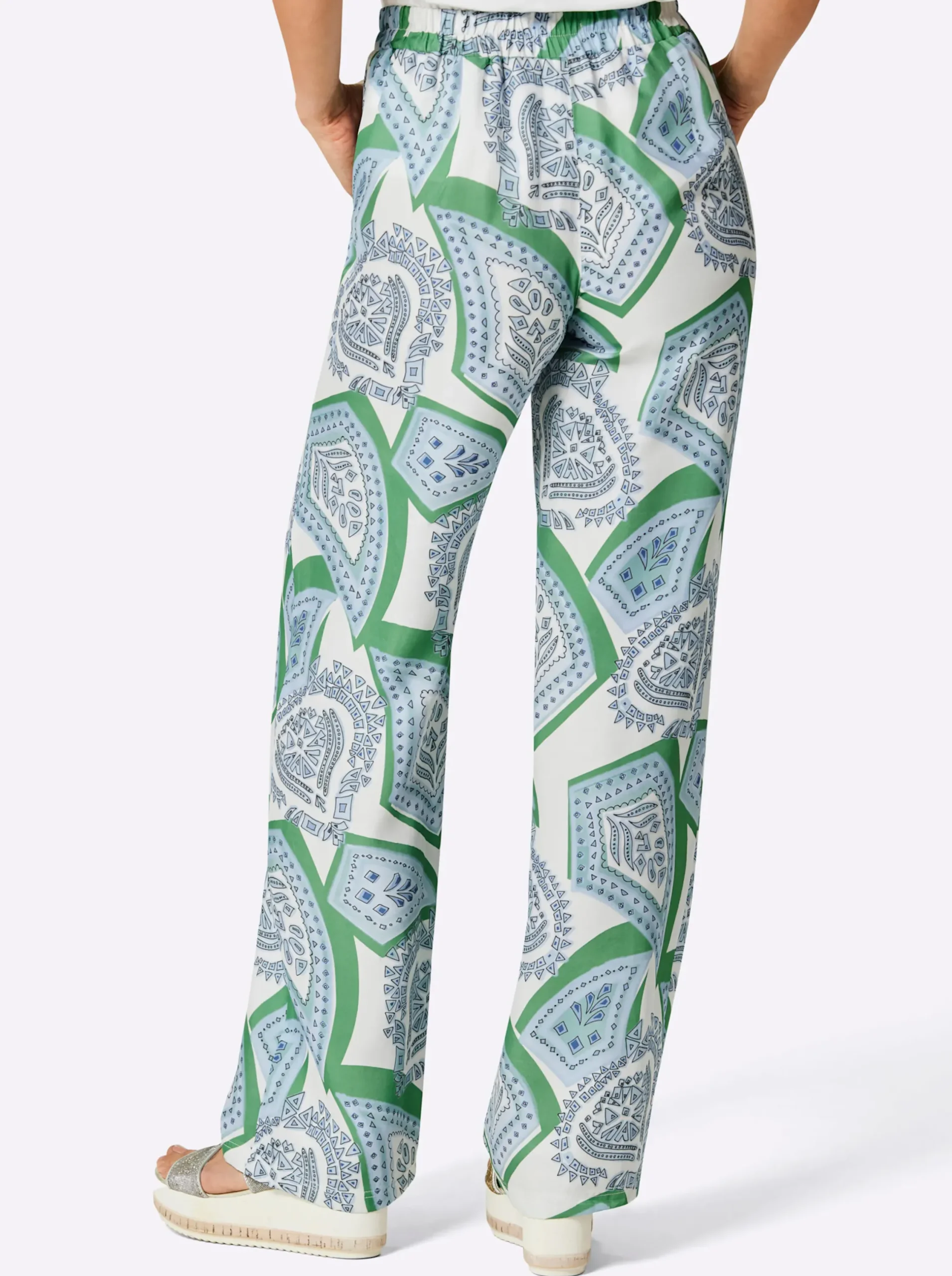 Hosen|CREATION L PREMIUM Druckhose mit Digitalprint weiß-hellblau-bedruckt