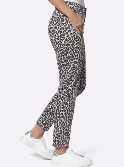 Jeans|heine Druckhose mit Leomuster und Patches hellgrau-schwarz-bedruckt