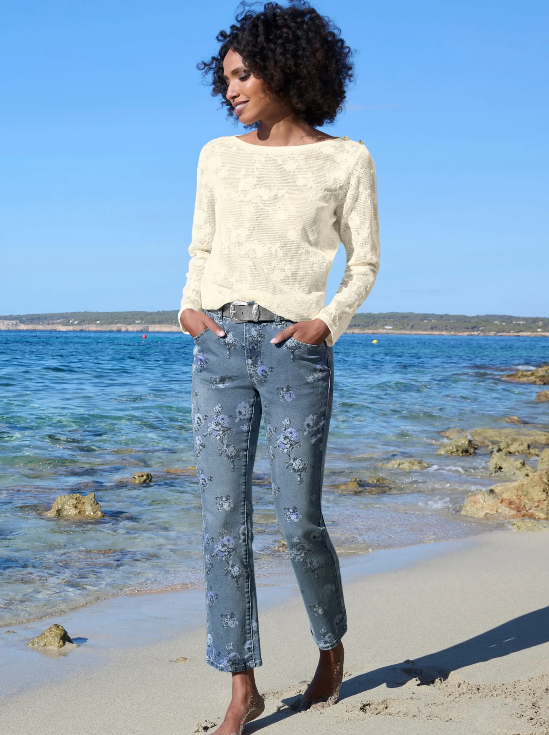 Jeans|heine Druckhose mit Push-up-Effekt blue-bleached-bedruckt