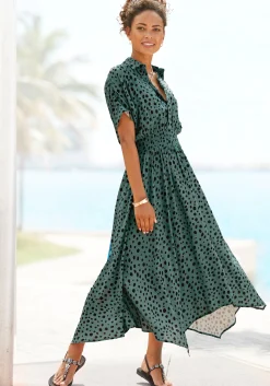 Strandkleider|Kleider|LASCANA Druckkleid grün-schwarzbedruckt