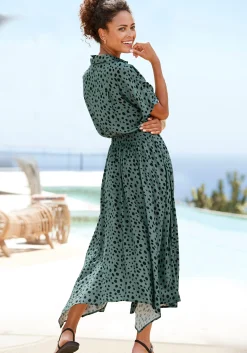 Strandkleider|Kleider|LASCANA Druckkleid grün-schwarzbedruckt
