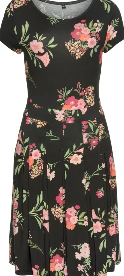 Strandkleider|Vivance Druckkleid schwarz-pink-bedruckt