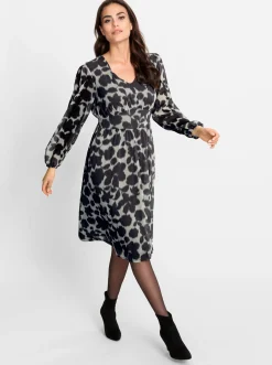 Kleider|heine Druckkleid champagner-schwarz-bedruckt