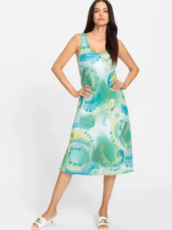 Kleider|heine Druckkleid grasgrün-aqua-bedruckt