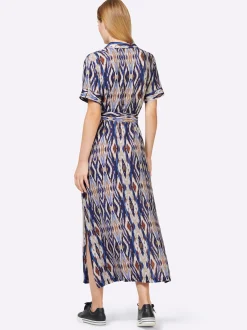 Kleider|heine Druck-Kleid royalblau-cognac-bedruckt