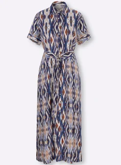 Kleider|heine Druck-Kleid royalblau-cognac-bedruckt