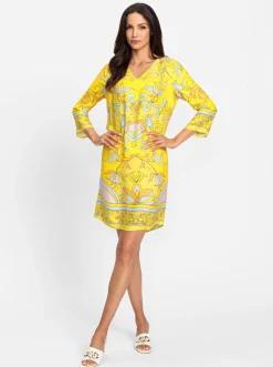 Kleider|heine Druckkleid aus Viskose-Satin sonnengelb-limone-bedruckt