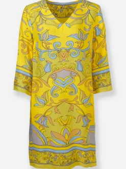 Kleider|heine Druckkleid aus Viskose-Satin sonnengelb-limone-bedruckt