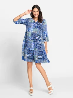 Kleider| Druckkleid im Patchwork-Stil royalblau-ecru-bedruckt