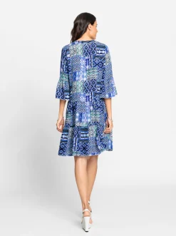 Kleider| Druckkleid im Patchwork-Stil royalblau-ecru-bedruckt