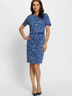 Abendkleider|Kleider| Druckkleid in Baumwoll-Webqualität royalblau-graphit-bedruckt