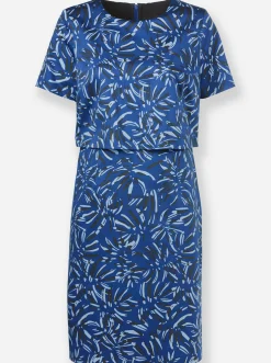 Abendkleider|Kleider| Druckkleid in Baumwoll-Webqualität royalblau-graphit-bedruckt