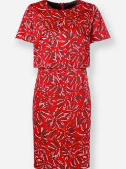 Abendkleider|Kleider| Druckkleid in Baumwoll-Webqualität rot-graphit-bedruckt