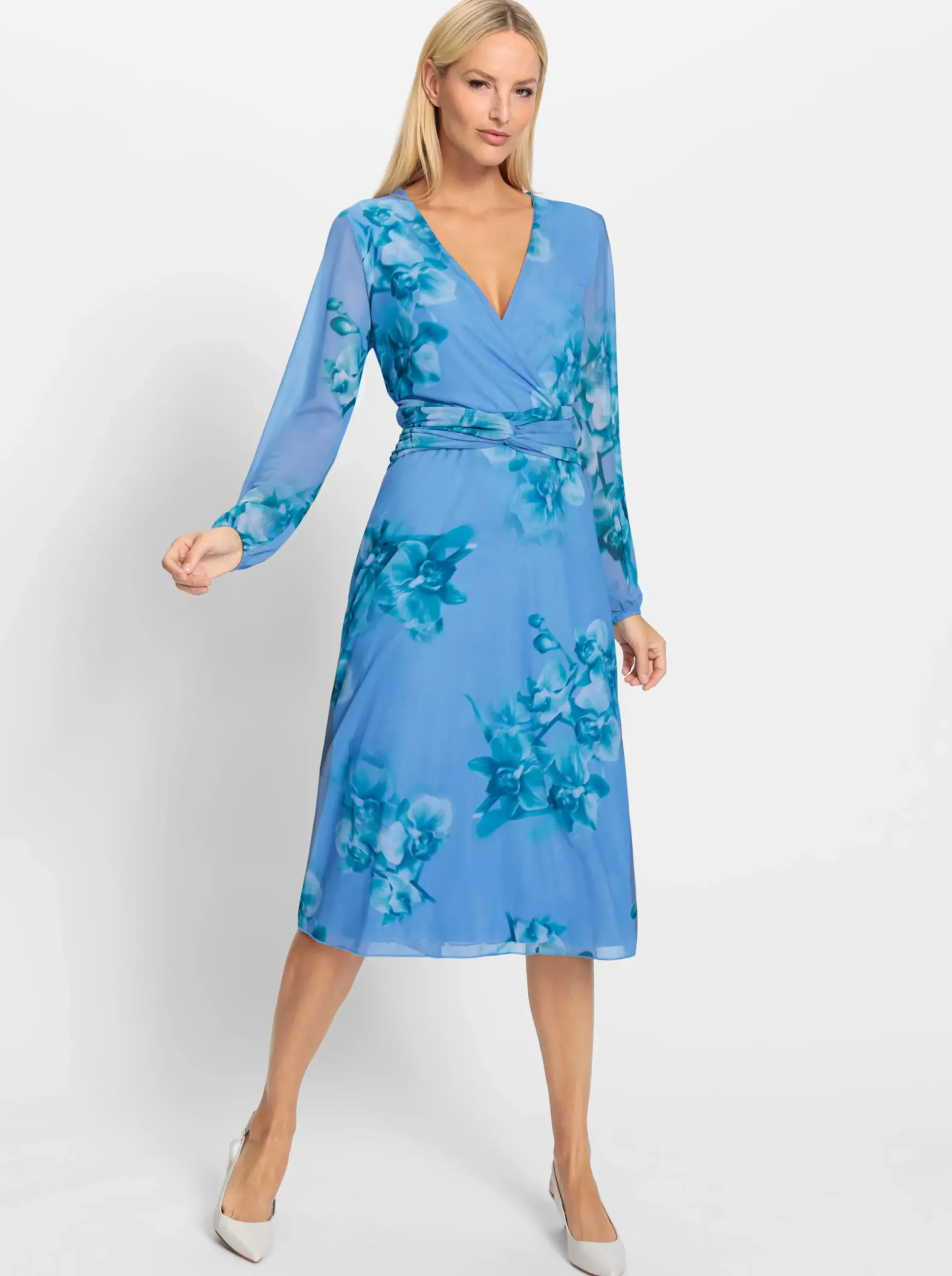 Abendkleider|heine Druckkleid in Wickel-Optik himmelblau-blaugrün-bedruckt